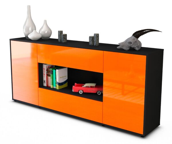 Sideboard Filomena | Korpus Anthrazit | Front in Hochglanz Orange | 180x79x35cm (BxHxT)