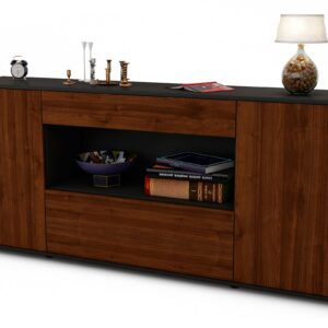 Sideboard Fiora | Korpus Anthrazit | Front in Walnuss Holz Optik | 180x79x35cm (BxHxT)