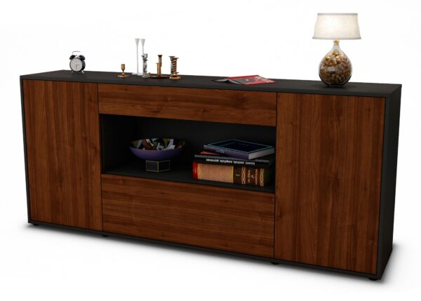 Sideboard Fiora | Korpus Anthrazit | Front in Walnuss Holz Optik | 180x79x35cm (BxHxT)