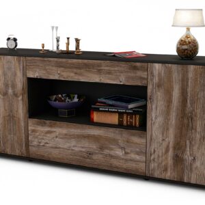 Sideboard Fiora | Korpus Anthrazit | Front in Treibholz Holz Optik | 180x79x35cm (BxHxT)