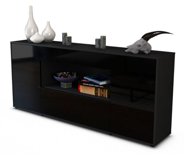 Sideboard Fiora | Korpus Anthrazit | Front in Hochglanz Schwarz | 180x79x35cm (BxHxT)