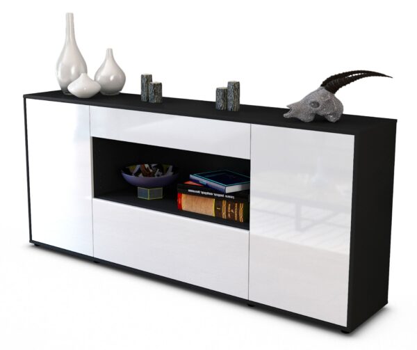 Sideboard Fiora | Korpus Anthrazit | Front in Hochglanz Weiß | 180x79x35cm (BxHxT)