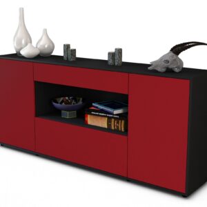 Sideboard Fiora | Korpus Anthrazit | Front in Bordeaux | 180x79x35cm (BxHxT)