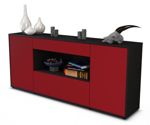 Sideboard Fiora | Korpus Anthrazit | Front in Bordeaux | 180x79x35cm (BxHxT)