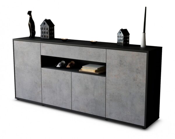 Sideboard Fiorella | Korpus Anthrazit | Front in Beton Optik | 180x79x35cm (BxHxT)