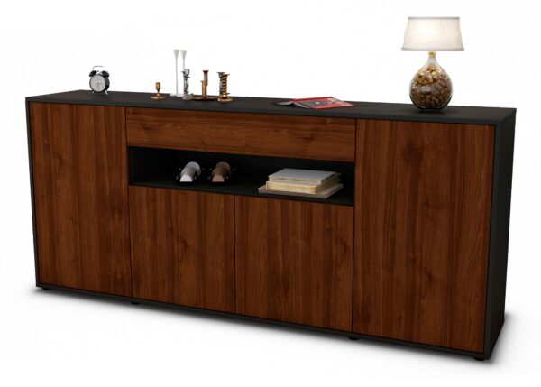 Sideboard Fiorella | Korpus Anthrazit | Front in Walnuss Holz Optik | 180x79x35cm (BxHxT)