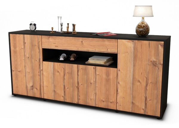 Sideboard Fiorella | Korpus Anthrazit | Front in Pinie Holz Optik | 180x79x35cm (BxHxT)