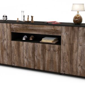 Sideboard Fiorella | Korpus Anthrazit | Front in Treibholz Holz Optik | 180x79x35cm (BxHxT)