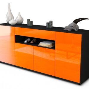 Sideboard Fiorella | Korpus Anthrazit | Front in Hochglanz Orange | 180x79x35cm (BxHxT)