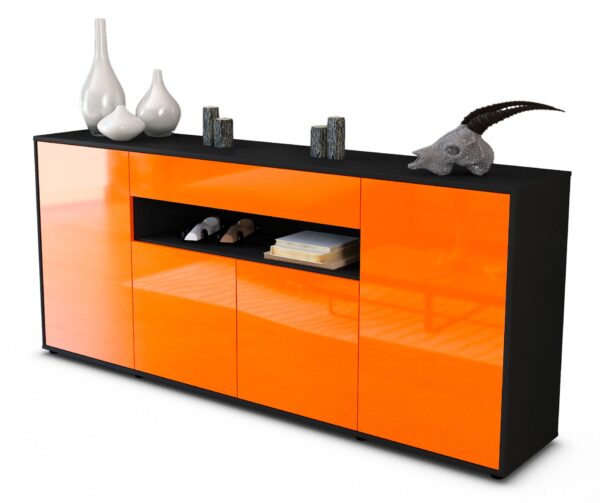 Sideboard Fiorella | Korpus Anthrazit | Front in Hochglanz Orange | 180x79x35cm (BxHxT)