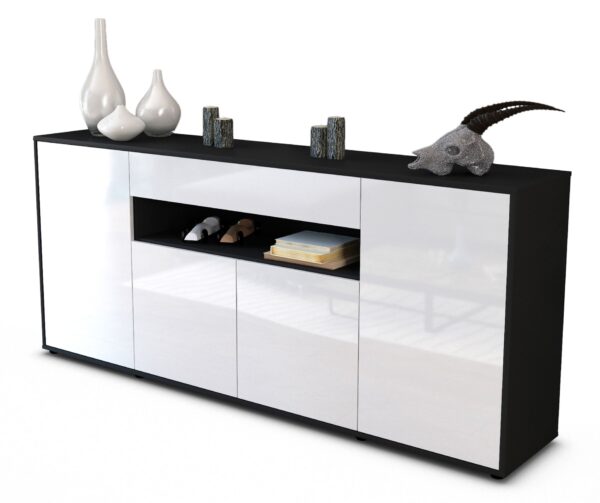Sideboard Fiorella | Korpus Anthrazit | Front in Hochglanz Weiß | 180x79x35cm (BxHxT)