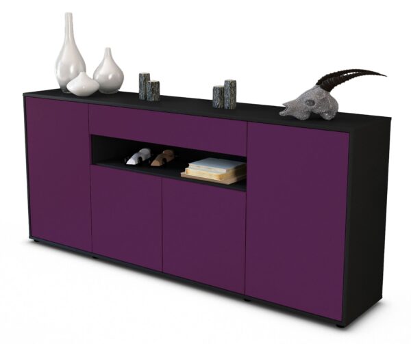 Sideboard Fiorella | Korpus Anthrazit | Front in Lila | 180x79x35cm (BxHxT)