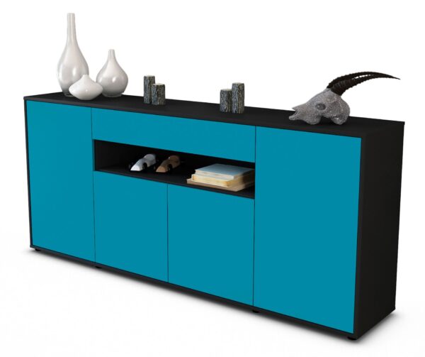 Sideboard Fiorella | Korpus Anthrazit | Front in Türkis | 180x79x35cm (BxHxT)