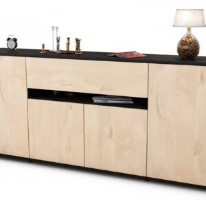 Sideboard Flavia | Korpus Anthrazit | Front in Zeder Holz Optik | 180x79x35cm (BxHxT)