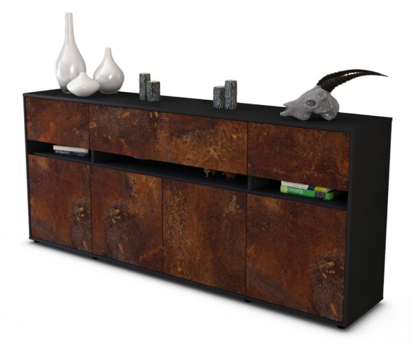 Sideboard Flora | Korpus Anthrazit | Front in Rost Optik | 180x79x35cm (BxHxT)