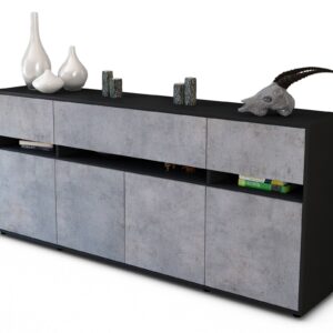 Sideboard Flora | Korpus Anthrazit | Front in Beton Optik | 180x79x35cm (BxHxT)