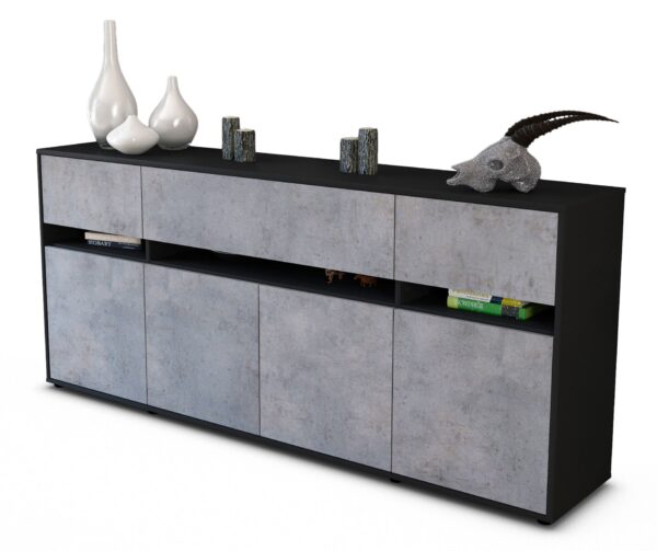 Sideboard Flora | Korpus Anthrazit | Front in Beton Optik | 180x79x35cm (BxHxT)