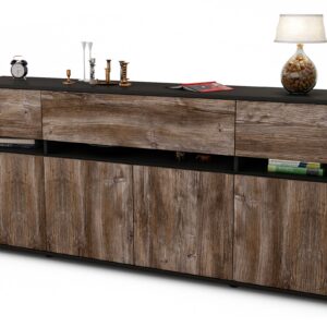 Sideboard Flora | Korpus Anthrazit | Front in Treibholz Holz Optik | 180x79x35cm (BxHxT)