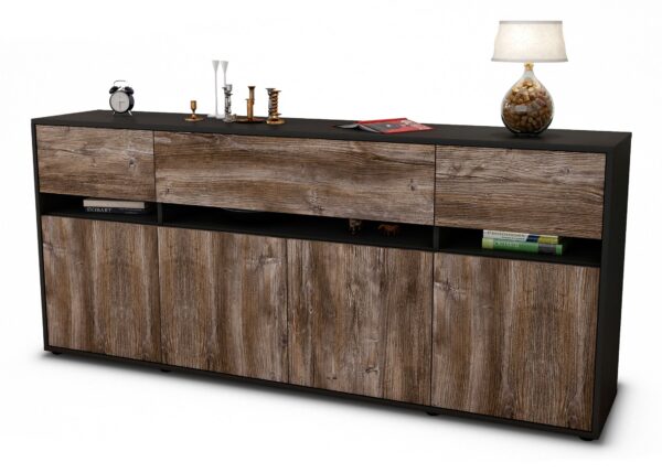Sideboard Flora | Korpus Anthrazit | Front in Treibholz Holz Optik | 180x79x35cm (BxHxT)