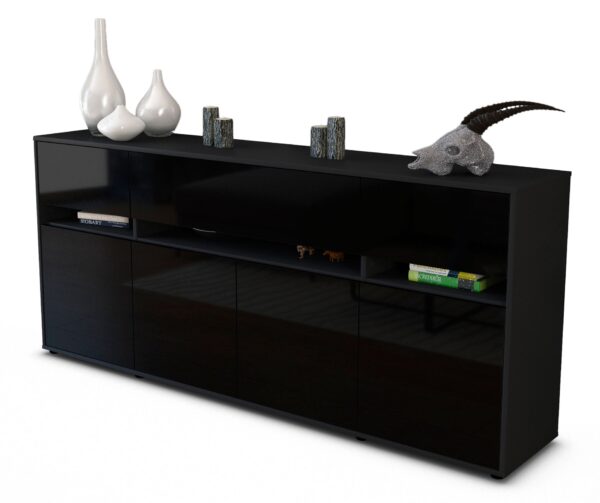 Sideboard Flora | Korpus Anthrazit | Front in Hochglanz Schwarz | 180x79x35cm (BxHxT)