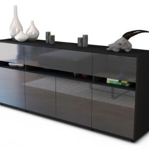 Sideboard Flora | Korpus Anthrazit | Front in Hochglanz Grau | 180x79x35cm (BxHxT)
