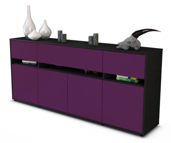 Sideboard Flora | Korpus Anthrazit | Front in Lila | 180x79x35cm (BxHxT)