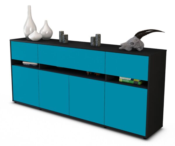 Sideboard Flora | Korpus Anthrazit | Front in Türkis | 180x79x35cm (BxHxT)