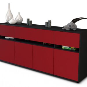 Sideboard Flora | Korpus Anthrazit | Front in Bordeaux | 180x79x35cm (BxHxT)