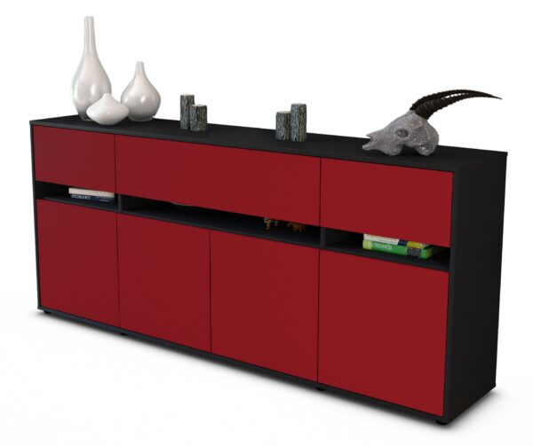 Sideboard Flora | Korpus Anthrazit | Front in Bordeaux | 180x79x35cm (BxHxT)
