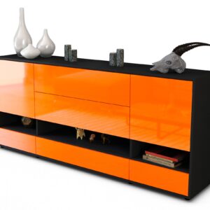 Sideboard Florentina | Korpus Anthrazit | Front in Hochglanz Orange | 180x79x35cm (BxHxT)