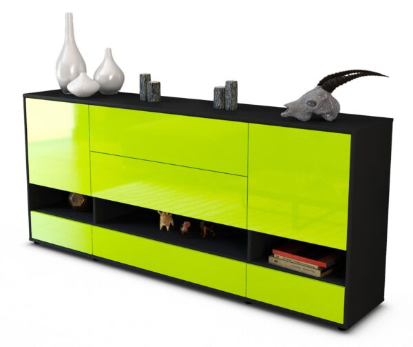 Sideboard Florentina | Korpus Anthrazit | Front in Hochglanz Grün | 180x79x35cm (BxHxT)