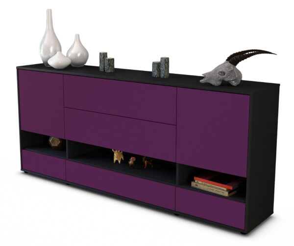 Sideboard Florentina | Korpus Anthrazit | Front in Lila | 180x79x35cm (BxHxT)
