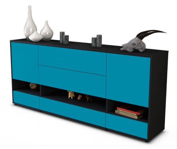 Sideboard Florentina | Korpus Anthrazit | Front in Türkis | 180x79x35cm (BxHxT)