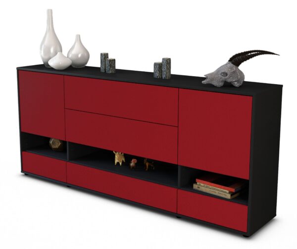 Sideboard Florentina | Korpus Anthrazit | Front in Bordeaux | 180x79x35cm (BxHxT)