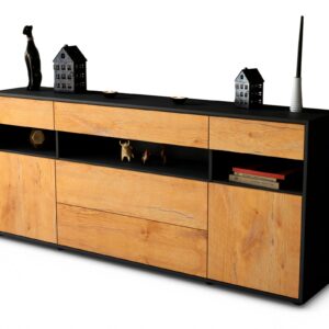 Sideboard Floria | Korpus Anthrazit | Front in Eiche Holz Optik | 180x79x35cm (BxHxT)