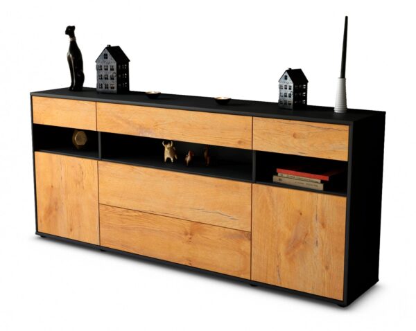 Sideboard Floria | Korpus Anthrazit | Front in Eiche Holz Optik | 180x79x35cm (BxHxT)