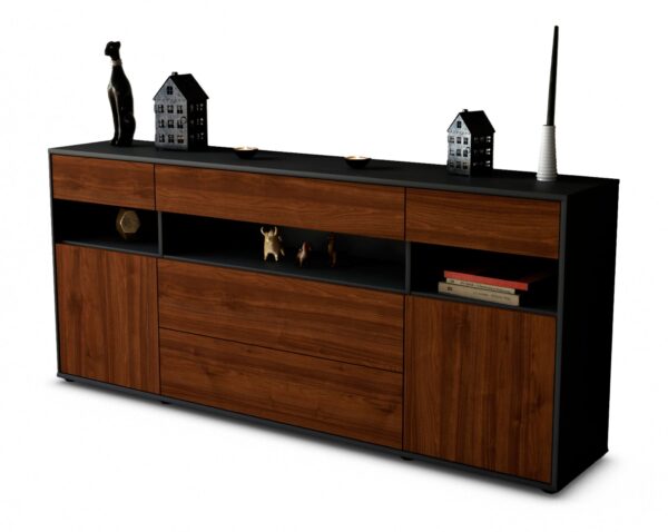 Sideboard Floria | Korpus Anthrazit | Front in Walnuss Holz Optik | 180x79x35cm (BxHxT)