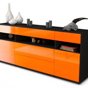 Sideboard Floria | Korpus Anthrazit | Front in Hochglanz Orange | 180x79x35cm (BxHxT)