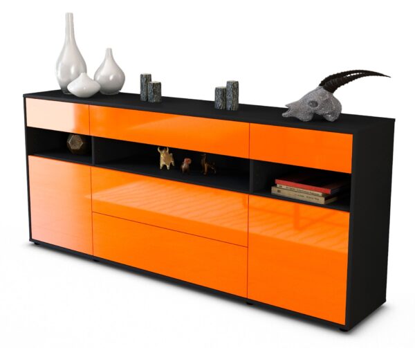 Sideboard Floria | Korpus Anthrazit | Front in Hochglanz Orange | 180x79x35cm (BxHxT)