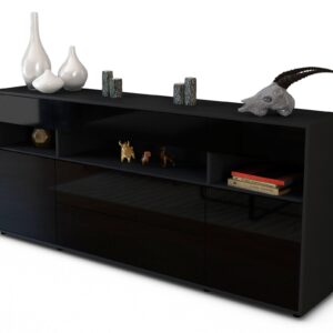 Sideboard Floria | Korpus Anthrazit | Front in Hochglanz Schwarz | 180x79x35cm (BxHxT)