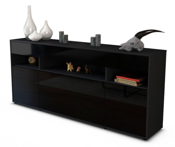 Sideboard Floria | Korpus Anthrazit | Front in Hochglanz Schwarz | 180x79x35cm (BxHxT)