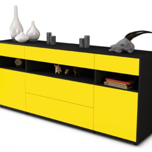 Sideboard Floria | Korpus Anthrazit | Front in Gelb | 180x79x35cm (BxHxT)