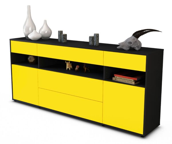 Sideboard Floria | Korpus Anthrazit | Front in Gelb | 180x79x35cm (BxHxT)