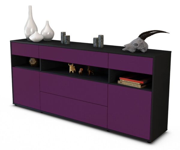 Sideboard Floria | Korpus Anthrazit | Front in Lila | 180x79x35cm (BxHxT)