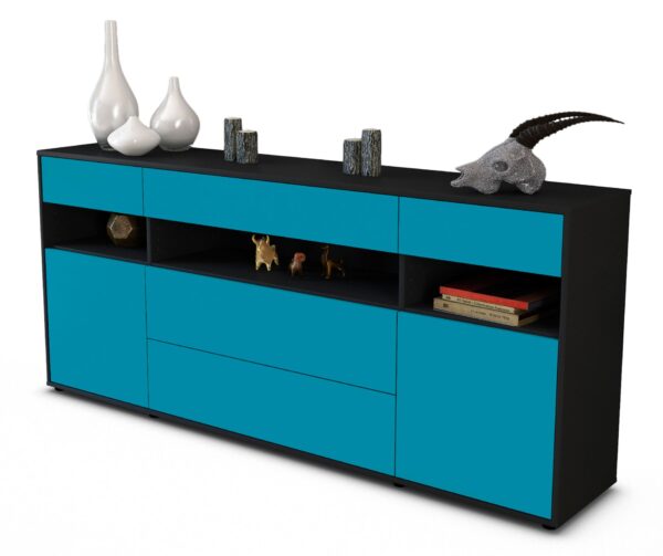 Sideboard Floria | Korpus Anthrazit | Front in Türkis | 180x79x35cm (BxHxT)