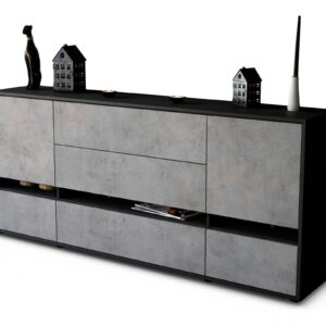 Sideboard Floriana | Korpus Anthrazit | Front in Beton Optik | 180x79x35cm (BxHxT)
