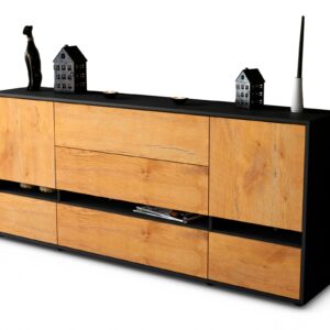 Sideboard Floriana | Korpus Anthrazit | Front in Eiche Holz Optik | 180x79x35cm (BxHxT)