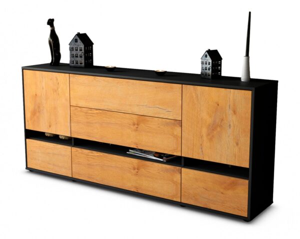 Sideboard Floriana | Korpus Anthrazit | Front in Eiche Holz Optik | 180x79x35cm (BxHxT)