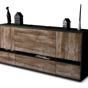 Sideboard Floriana | Korpus Anthrazit | Front in Treibholz Holz Optik | 180x79x35cm (BxHxT)