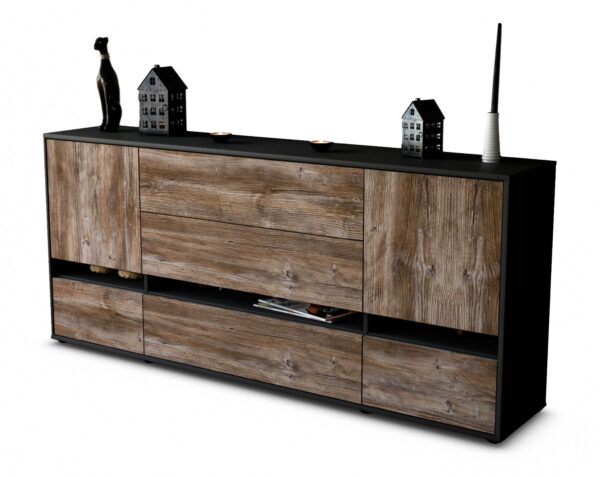 Sideboard Floriana | Korpus Anthrazit | Front in Treibholz Holz Optik | 180x79x35cm (BxHxT)